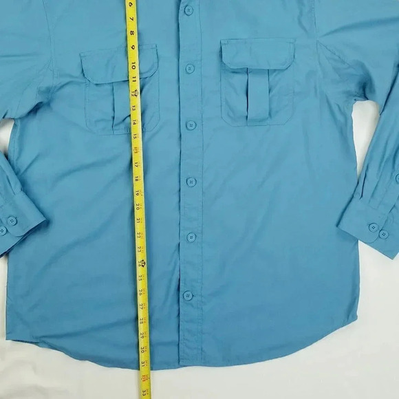 Duluth Large Mens Blue Long Sleeve Elbow Button Duel Back Vent Button Down Shirt - Picture 7 of 7